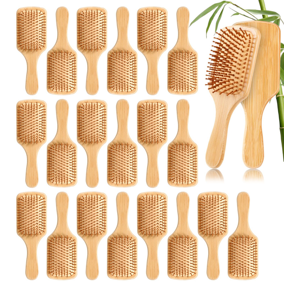 20 Pcs Bamboo Hair Brush Set, AntiStatic Wooden Paddle Brushes for Detangling and Scalp Massage