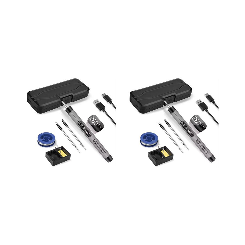 2X Cordless Soldering Iron Kit Usb Portable Soldering Iron With Lcd Adjustable Temperature Soldering Kit Gray 4713227298377