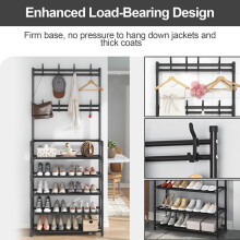 5 Tiers Coat Hat Stand 8 Hooks Metal Shoe Rack Shelf Hanger