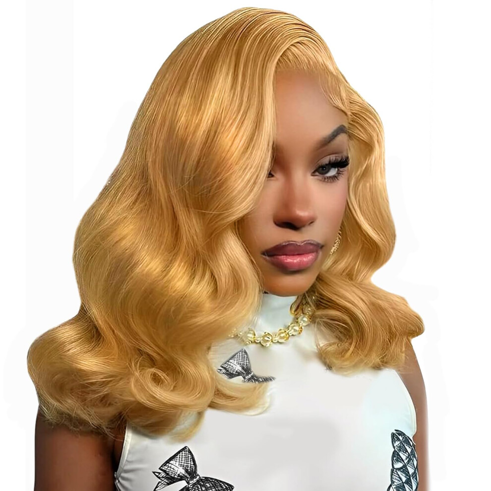Unisex Honey Blonde Lace Front Wig Human Hair 13X6 Hd Lace Loose Wave Bob Pre Plucked 16 Inch