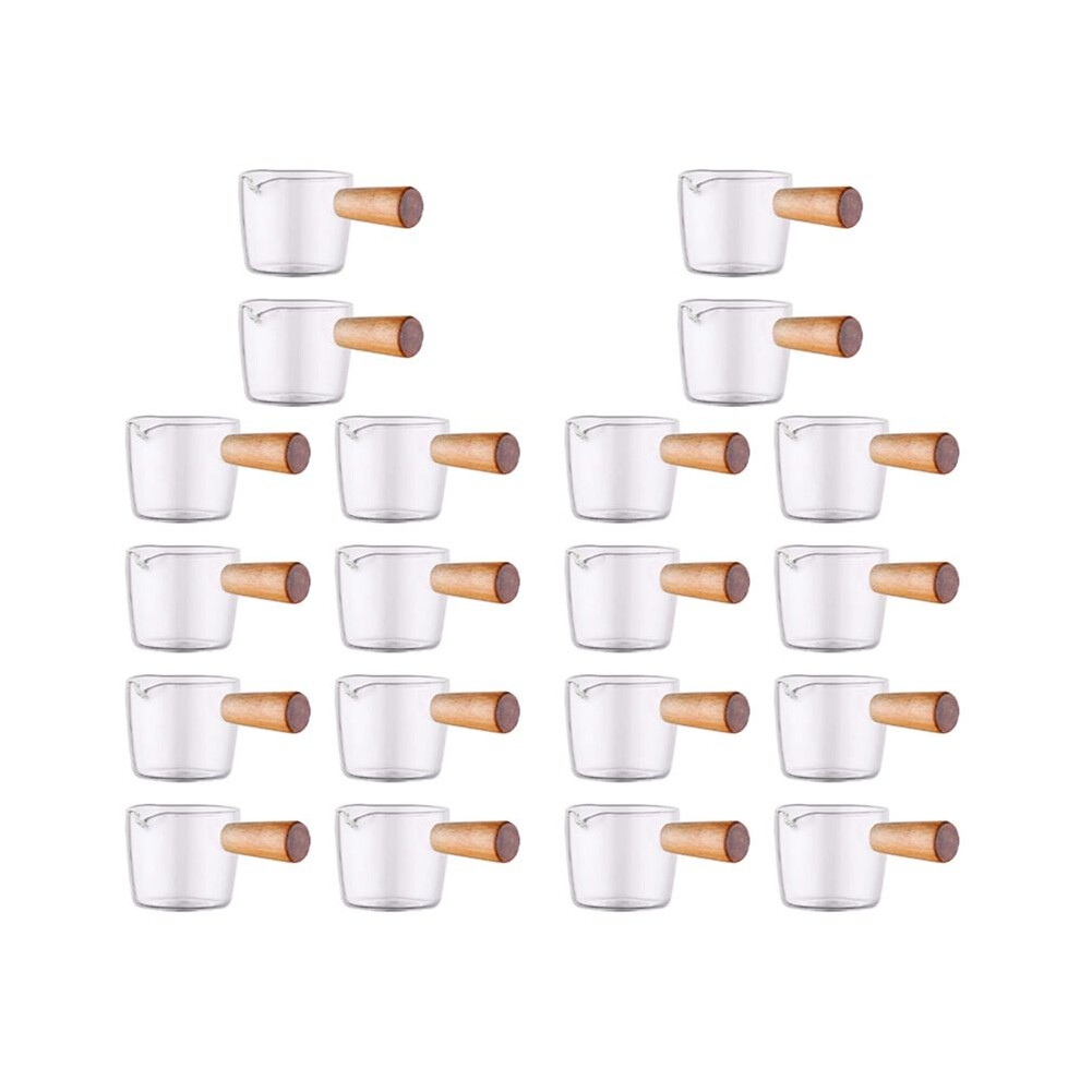 Typecat 20Pcs Transparent Glass Creamer With Wooden Handle, Coffee Milk Creamer Pitcher. 100Ml