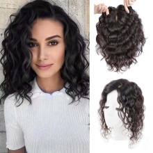 10 Inch Medium Brown Human Hair Topper with Curly Waves, Swiss Lace Silk Base Clip In for Women
