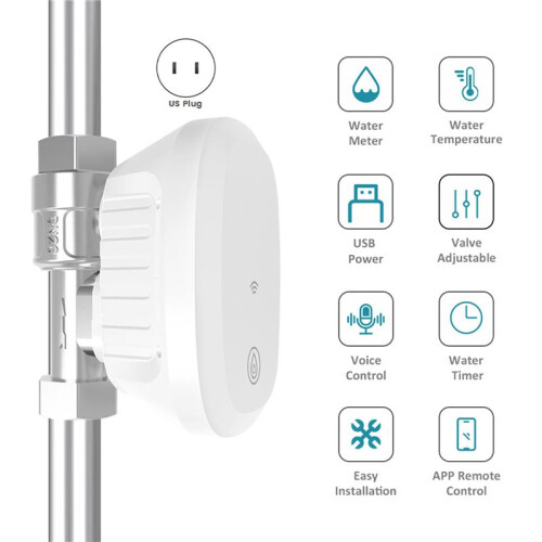 2X Tuya WiFi Water Valve Water Meter Water Flow Rate Water Temperature Display Controller  APP Control US PLUG 2