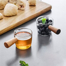 20PCS Transparent Glass Creamer with Wooden Handle, Coffee Milk Creamer Pitcher. 100Ml