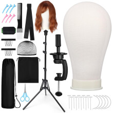 22 Inch Canvas Mannequin Head with Adjustable Wig Stand Tripod Kit for Styling and Display