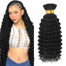 30 Inch Deep Wave Human Braiding Hair Extensions Natural Black Long Length Boho Style Bulk