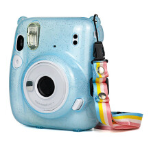 Opbergtas voor instantcamera's, compatibel met Instax Mini11, kras- en valbestendig, PVC-opbergtas met glanzende poedercoating, blauwe beschermhoes.