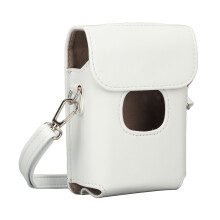 Draagbare beschermhoes voor instantcamera met schouderriem, effen kleur PU-leren cameratas, compatibel met Instax Mini Link 2, wit.