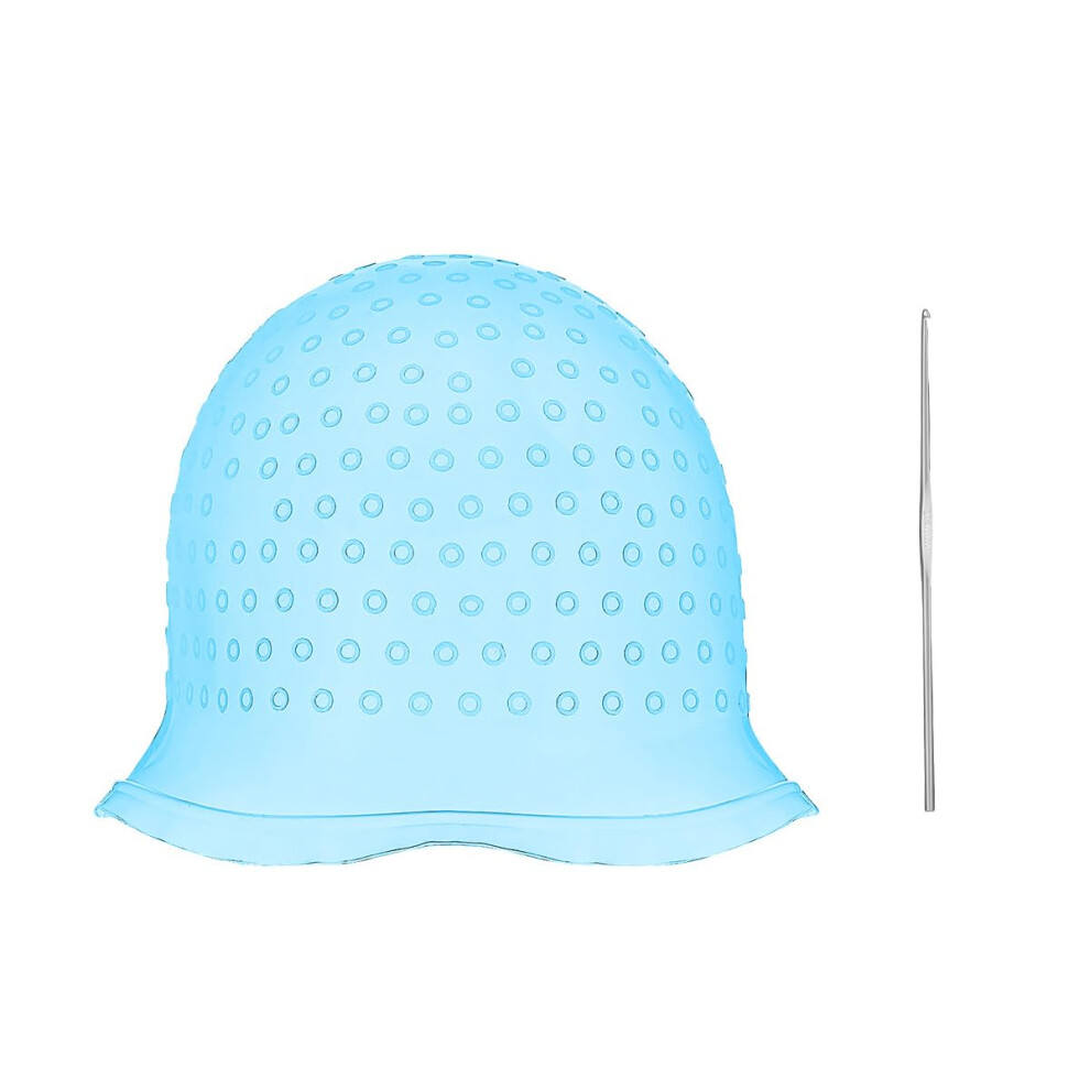 Blue Hair Highlighting Cap With Hook, Reusable Salon Tool For Precise Strand Selection