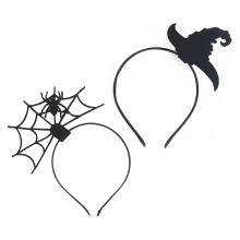 2Pcs Black Halloween Headbands Set with Witch Hat and Spider Web for Cosplay Parties