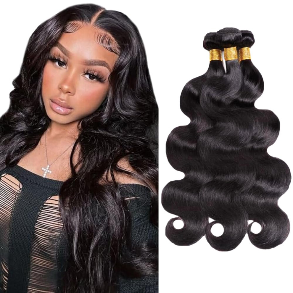 Unisex Black 28 30 32 Inch Brazilian Body Wave Human Hair Bundles 1B Virgin Unprocessed Double Weft Extensions