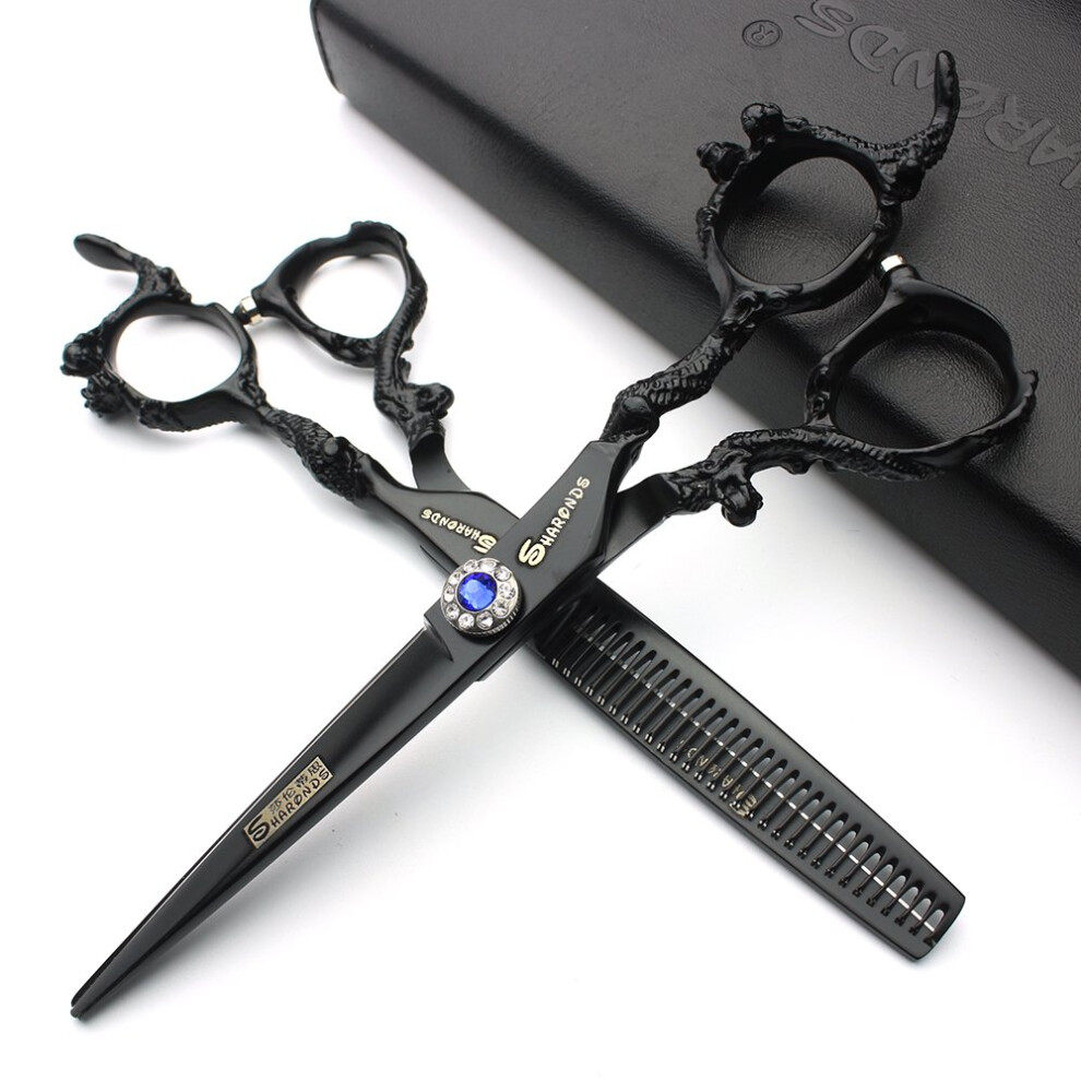 Black Titanium 7 Inch Hairdressing Scissors Professional Barber Japanese Steel Sharp Cutting Edge