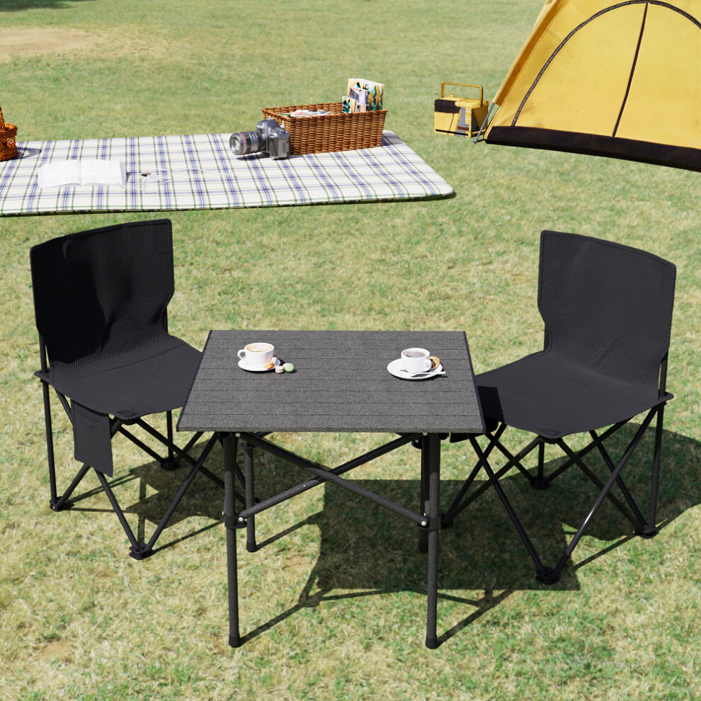 Garden Sanctuary Portable Folding Camping Table With 2 Chairs, Compact Outdoor Picnic Set