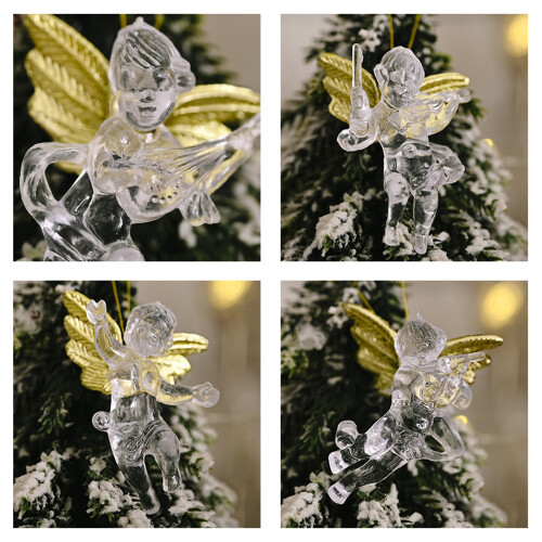 Clear Plastic Angel Ornaments8-Pack7x5cm with Gold 1