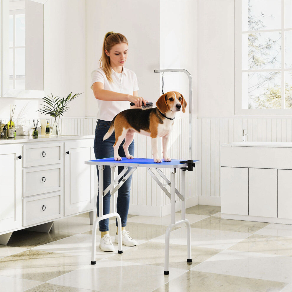 Pawhut (Blue) 32" Dog Grooming Table With Height Adjustable Arm Blue