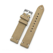 Beige Suede Leather Watch Band 18mm Handmade Vintage Strap with Stainless Steel Buckle for Men and Women