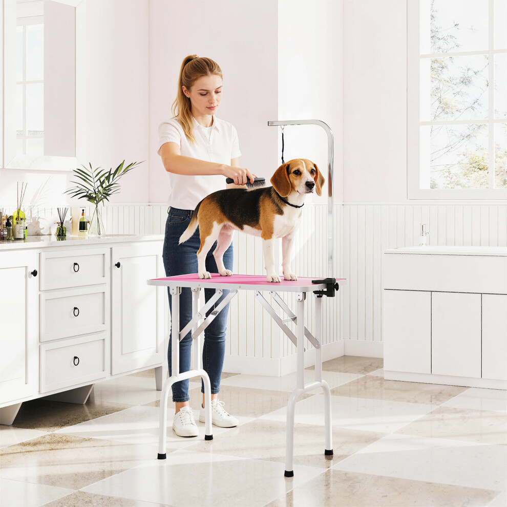 Pawhut (Pink) 32" Dog Grooming Table With Height Adjustable Arm Pink