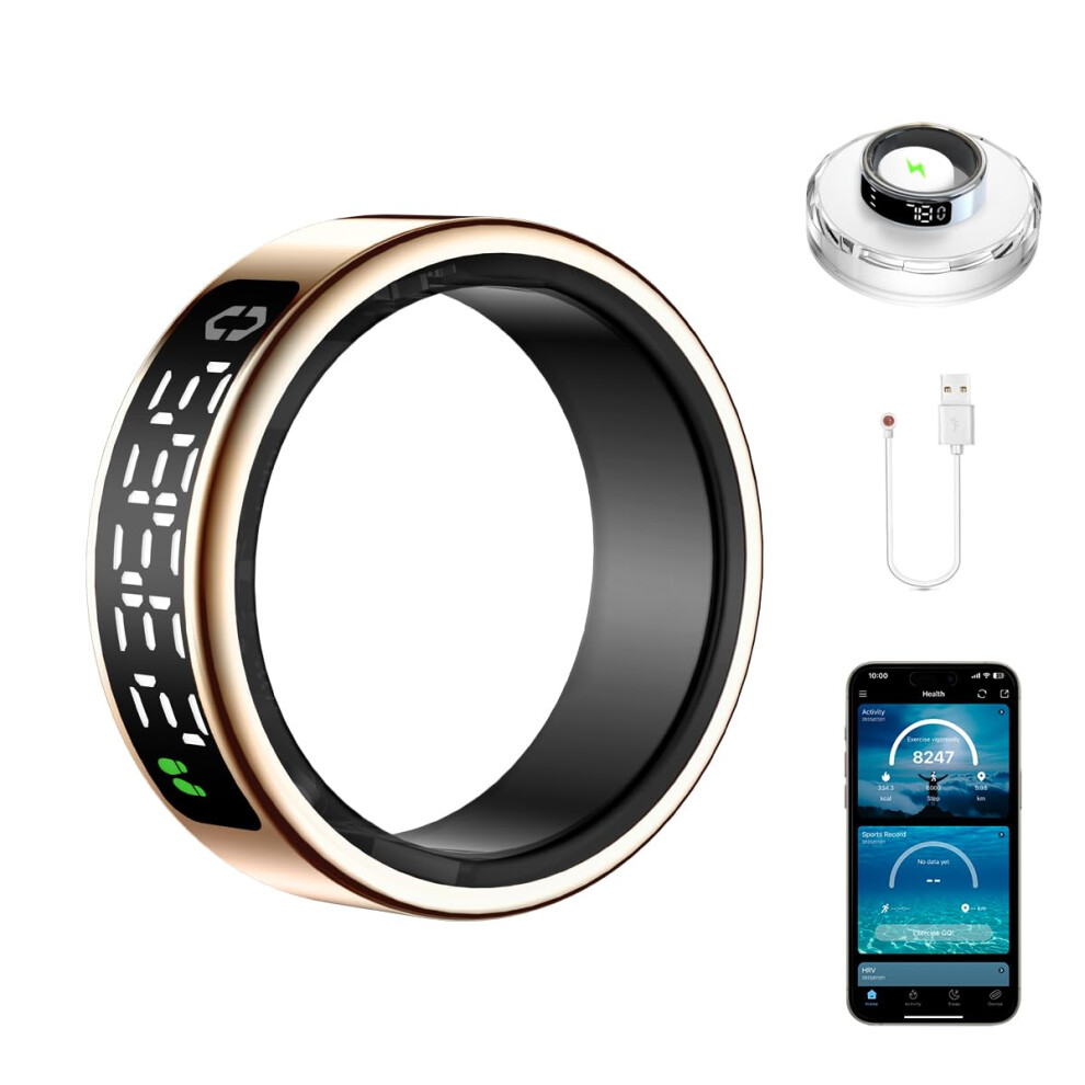 Gold Smart Health Ring With Screen Heart Rate And Sleep Monitor Ip68 Waterproof Fitness Tracker 10#