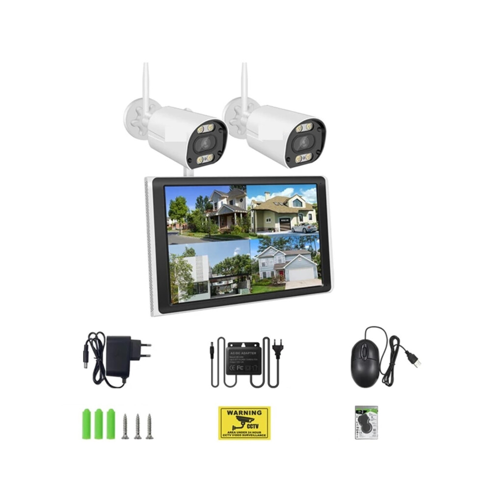 Wireless Security Camera System With 10.1' Monitor, 3Mp Wifi Cctv Kit, H.265 Recording, 8Ch Nvr 2 Cams 9073542663294
