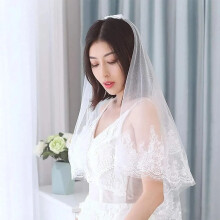 Women 2 Tier Lace Tulle Wedding Veil White 55cm & 75cm Length