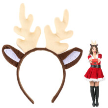 Christmas Reindeer Antler Headband with Bells Plush Brown Elk Ears for Holiday Party Adults Kids