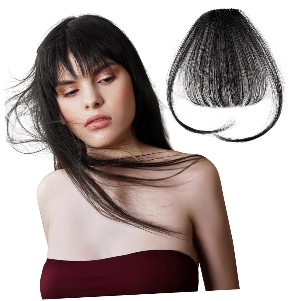 Heat Resistant Clip in Bangs with Realistic Matte Finish Synthetic Fringe Hairpiece Black for Women