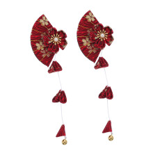 Japanese Hairpin with Fan Shape and Tassel Geisha Hair Accessory for Women, Red Fabric Flower