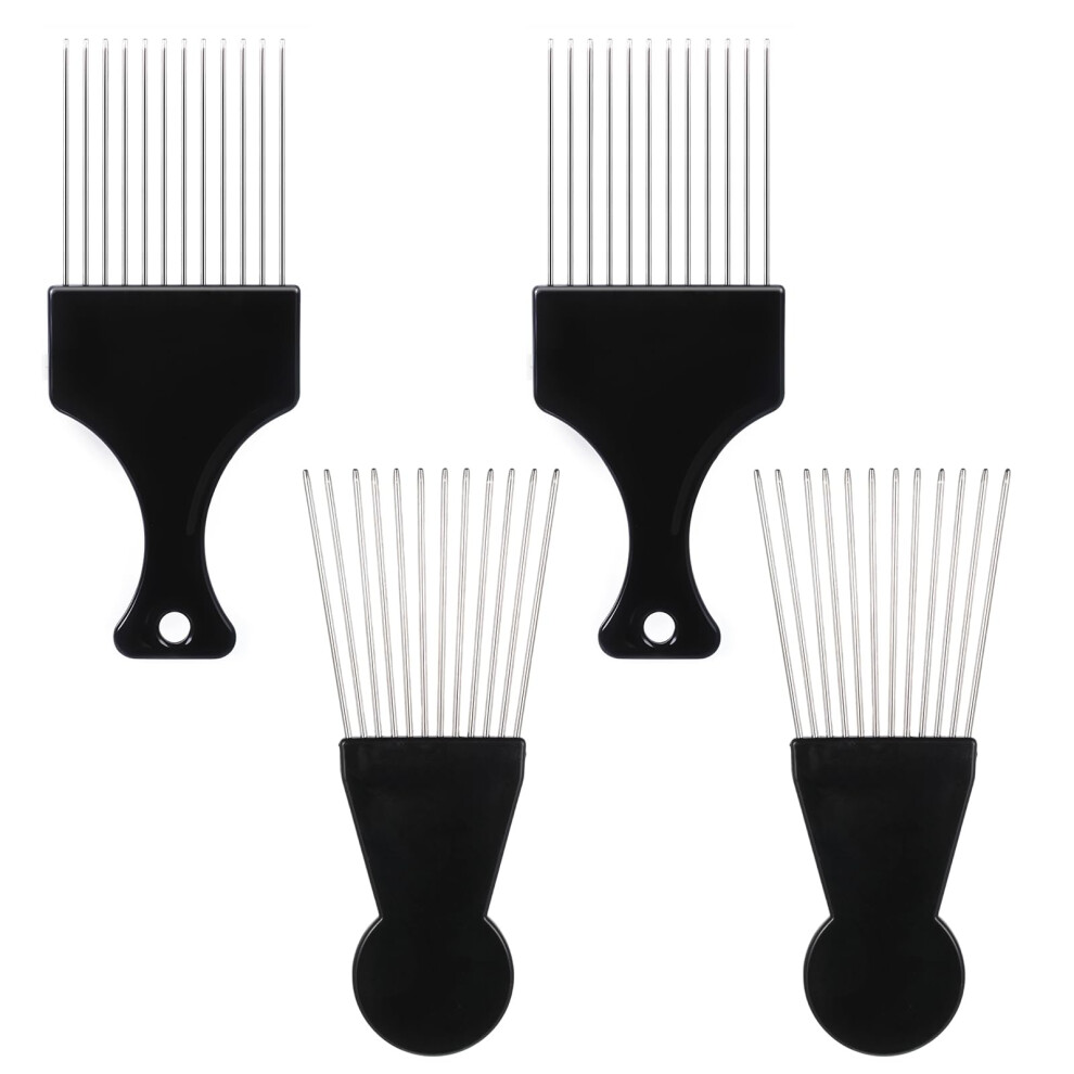 Unisex Black Afro Hair Pick Comb Set, Metal Styling Picks For Gentle Curl Detangling And Volume Lifting