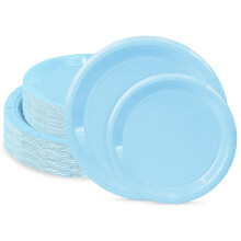 Light Blue Disposable Paper Plates 100 Pack, 9 Inch and 7 Inch Bulk Party Supply for Baby Shower, Birthday, Wedding, Picnic
