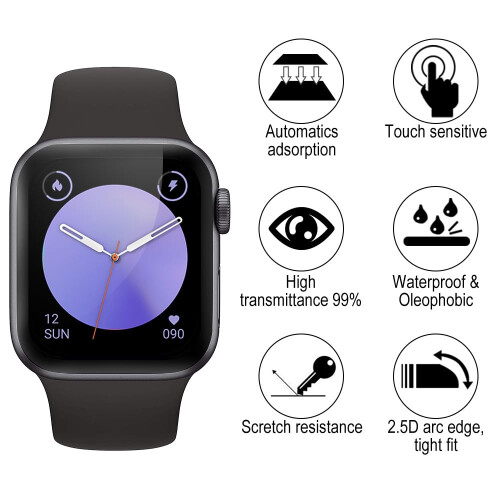 Screen Protector for Apple Watch 44mm Tempered Glass 3D Full Coverage AntiScratch HD Touch 2 Pack 1