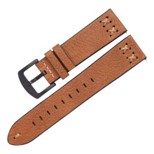 Handmade Vintage Leather Watch Strap 22mm Yellow Brown with Stainless Steel Buckle for Men