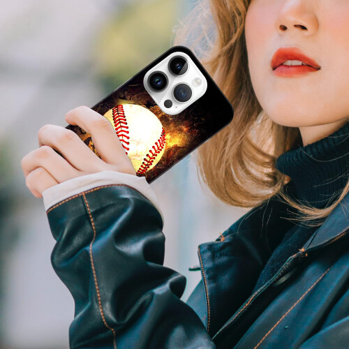 Baseball On Fire Case for iPhone 14 Pro Slim Hard Plastic Protective Cover with Precise Camera Fit 1