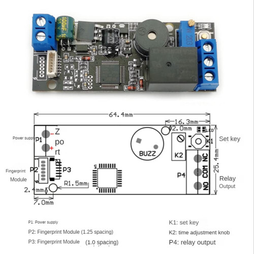 Fingerprint Access Control Board with R503 Sensor, 120 User Capacity, Biometric Door Lock System 1