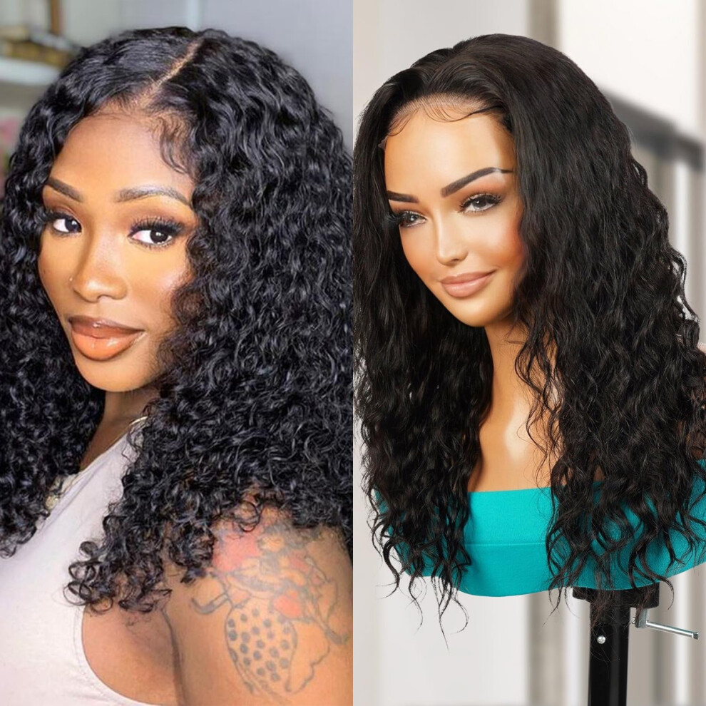 Unisex Human Hair Lace Wig Precut Preplucked Glueless 5X5 Closure Loose Wave Virgin Brazilian Hair 16 Inch
