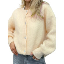 (M, Light Yellow) Women's Crew Neck Knit Cardigan Basic Long Sleeve Solid Color Button Up Sweater Tops