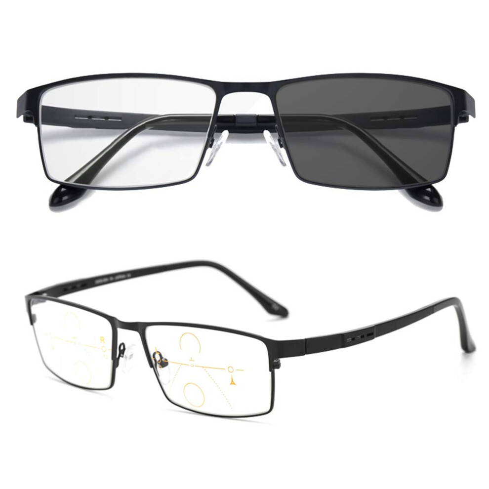 Photochromic Progressive Reading Glasses for Men, Rectangular Frame, Spring Hinges