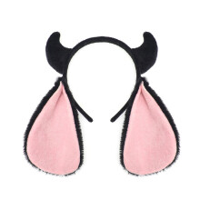 Goat Horn Headband with Black Sheep Ears Plush Animal Ear Cosplay Accessory One Size Fits Most