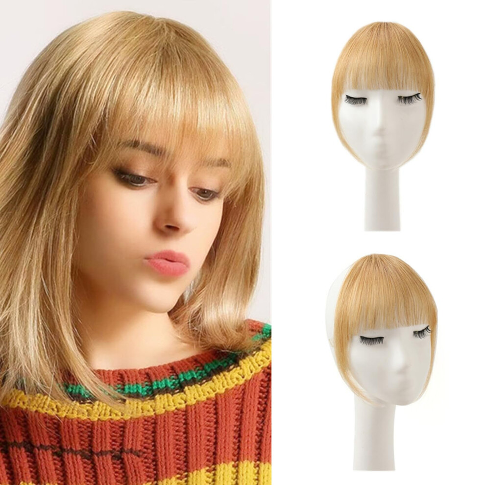 Unisex Ash Blonde Clip In Bangs Human Hair Fringe With Temples Wispy Hairpiece For Women