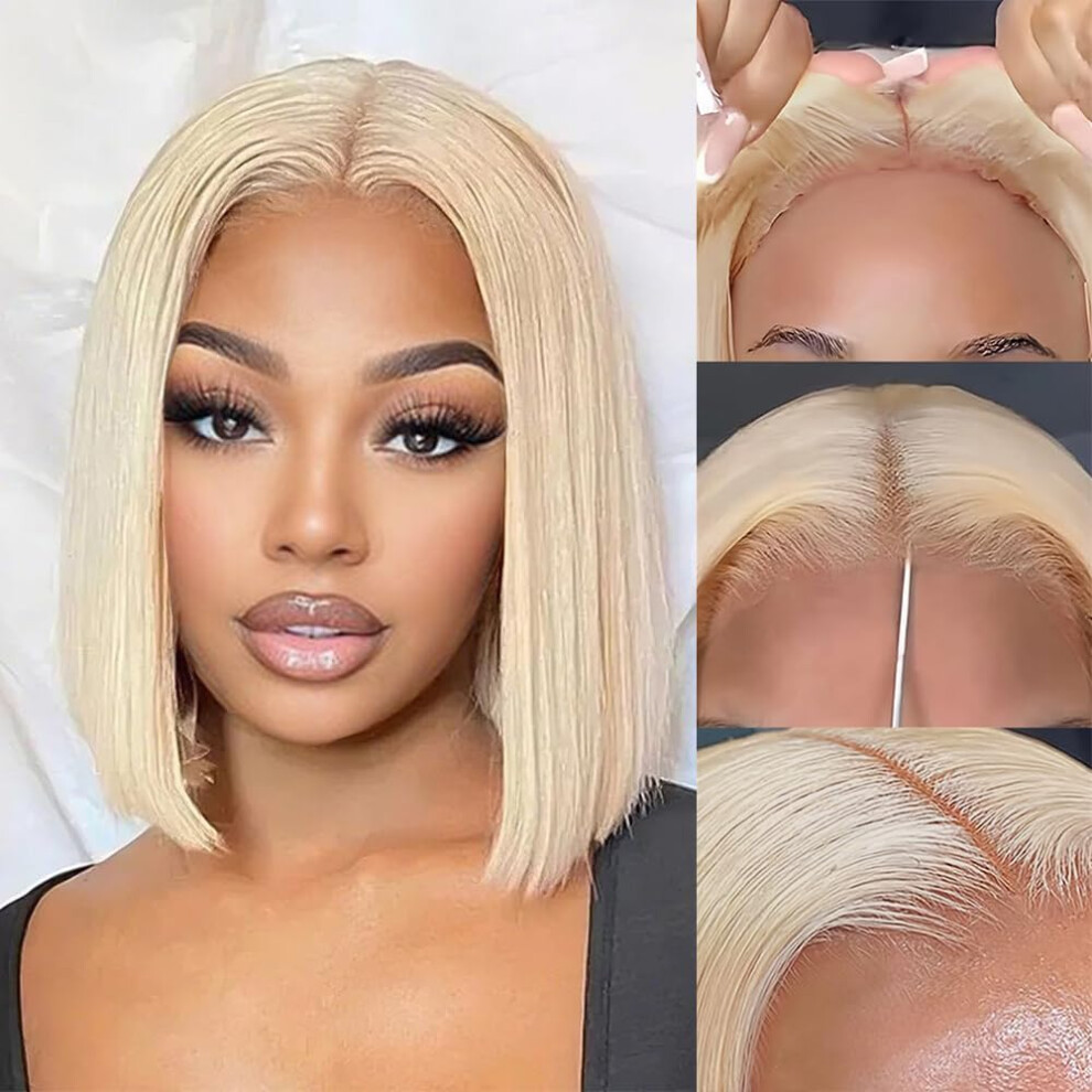 10 Inch Blonde Bob Wig Human Hair Lace Closure 613 HD, Pre Plucked, Glueless, Ready to Wear