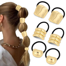 6Piece Gold Hair Ties Set for Women, Elegant Damage Ponytail Hair Accessories