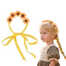 Sunflower Headband with Bright Floral Design, Adjustable Flower Crown for Girls and Boho Parties