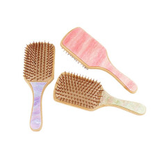 Hair Brush with Custom Name Engraving, Bamboo Boar Bristle Paddle, Rhinestone Pink Bridesmaid Gift