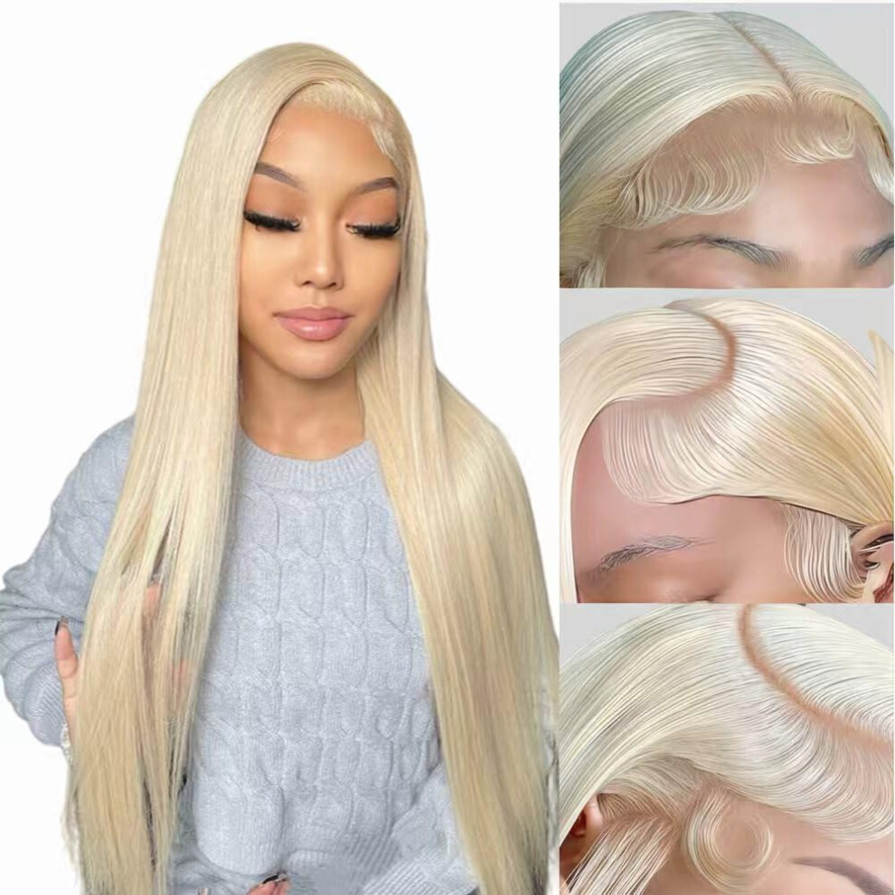 Unisex 26 Inch 613 Lace Front Wig Human Hair Blonde Hd 13X6 Pre Plucked Natural Hairline