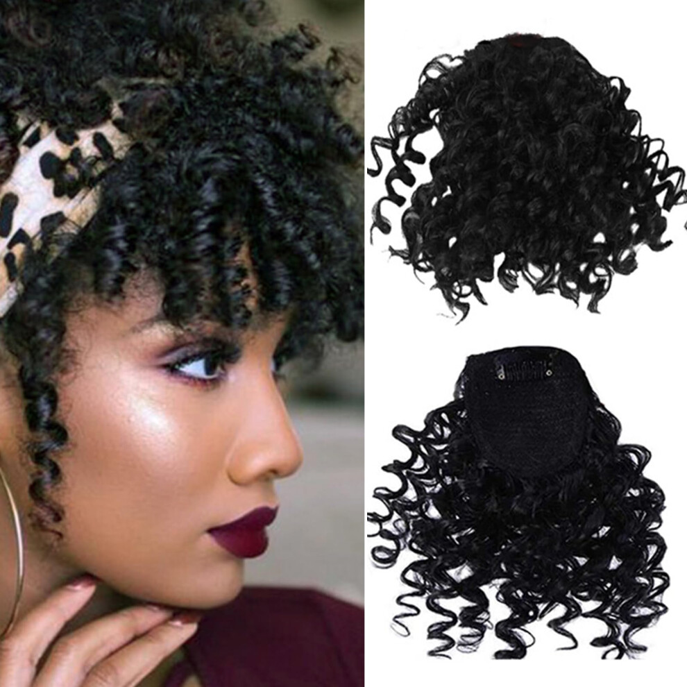 Afro Puff Ponytail Wig with Curly Bangs, Heat Resistant Synthetic Hair Extension for Black Women