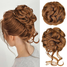 2PCS Large Wavy Curly Hair Bun Extension Heat Resistant Messy Bun Hair Piece for Instant Volume