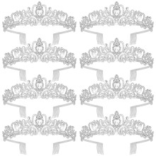 Silver Tiara with Rhinestones, 8PCS Princess Crowns with Comb for Women Girls Wedding Party