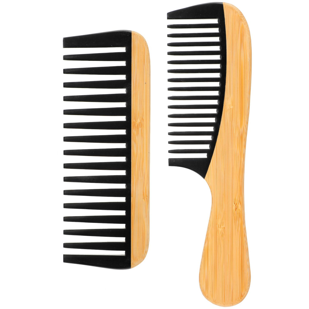 Unisex 2Pcs Bamboo Wide Tooth Comb Set For Curly And Thick Hair, Antistatic Wooden Detangling Combs