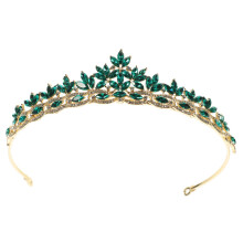 Elegant Crystal Bridal Headband with Rhinestones Green Leaf Wedding Tiara for Brides and Bridesmaids