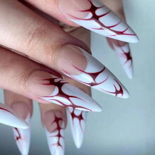 Long Stiletto Press on Nails White French Tip Fake Nails Glossy Full Cover Ready to Wear 24Pcs