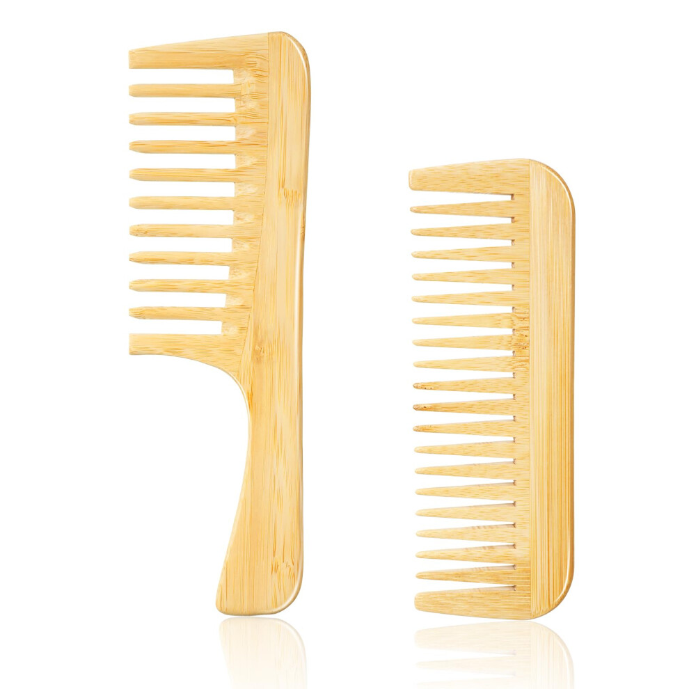 Unisex Bamboo Comb Set 2Pcs Wide Tooth Wooden Antistatic Hair Combs For Straight Curly Wavy Beard